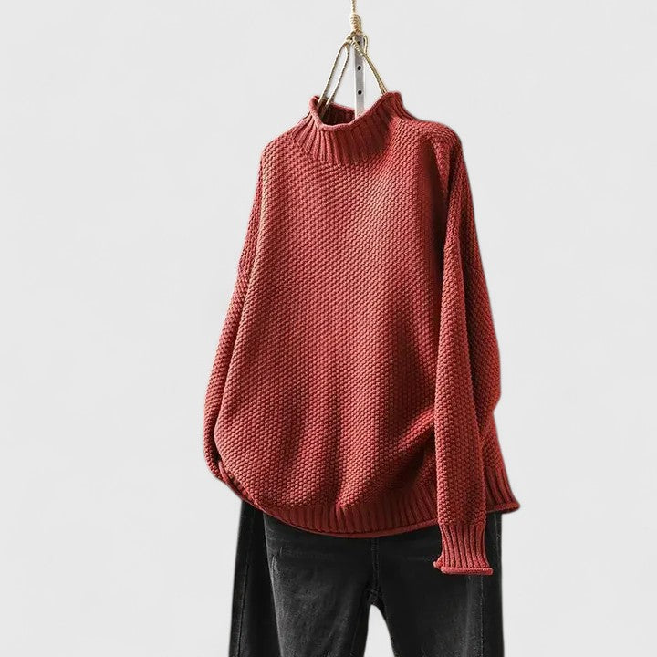 Women's Waffle Knit Mock Neck Sweater - VibreMode