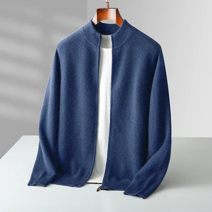 Men's Zip Front Cardigan Ribbed Collar