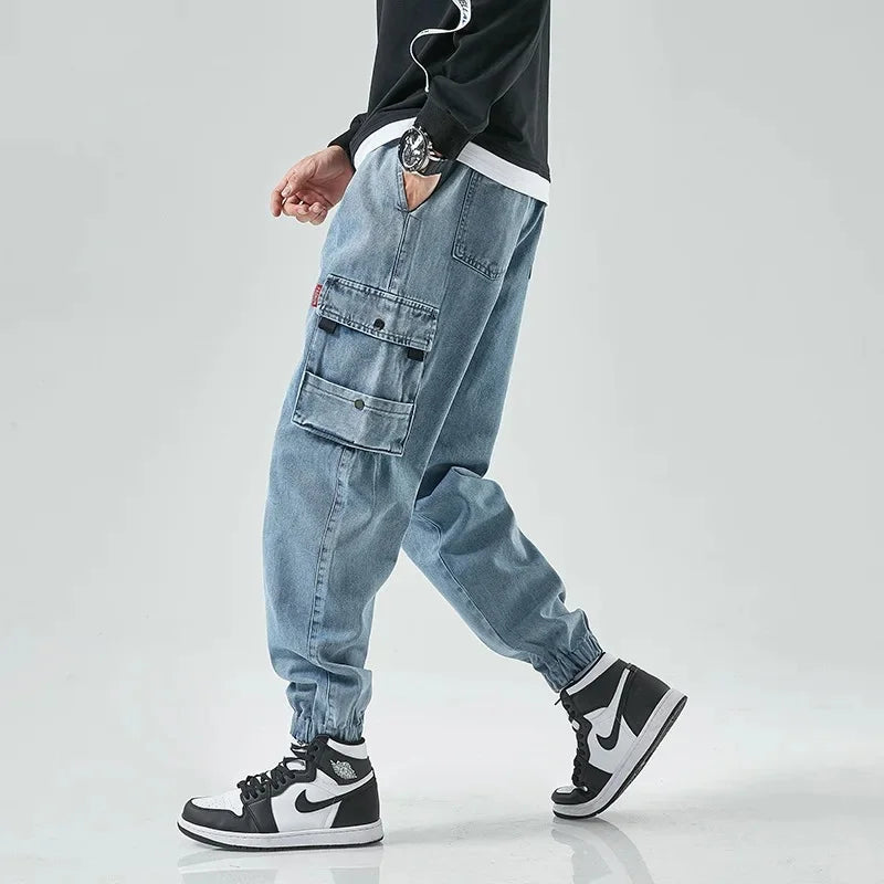 Men's Denim Cargo Jogger Pants - VibreMode