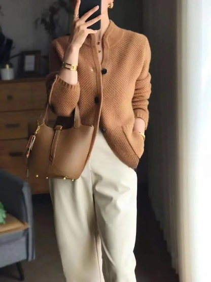 Women's Cardigan Sweater Button Front Contrast Cuffs