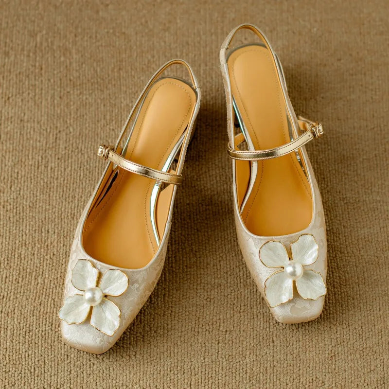 Elegant Floral Mary Jane High Heel Shoes