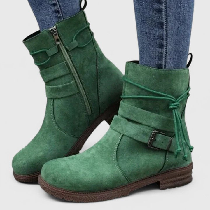 Ladies Low Heel Buckle Boots