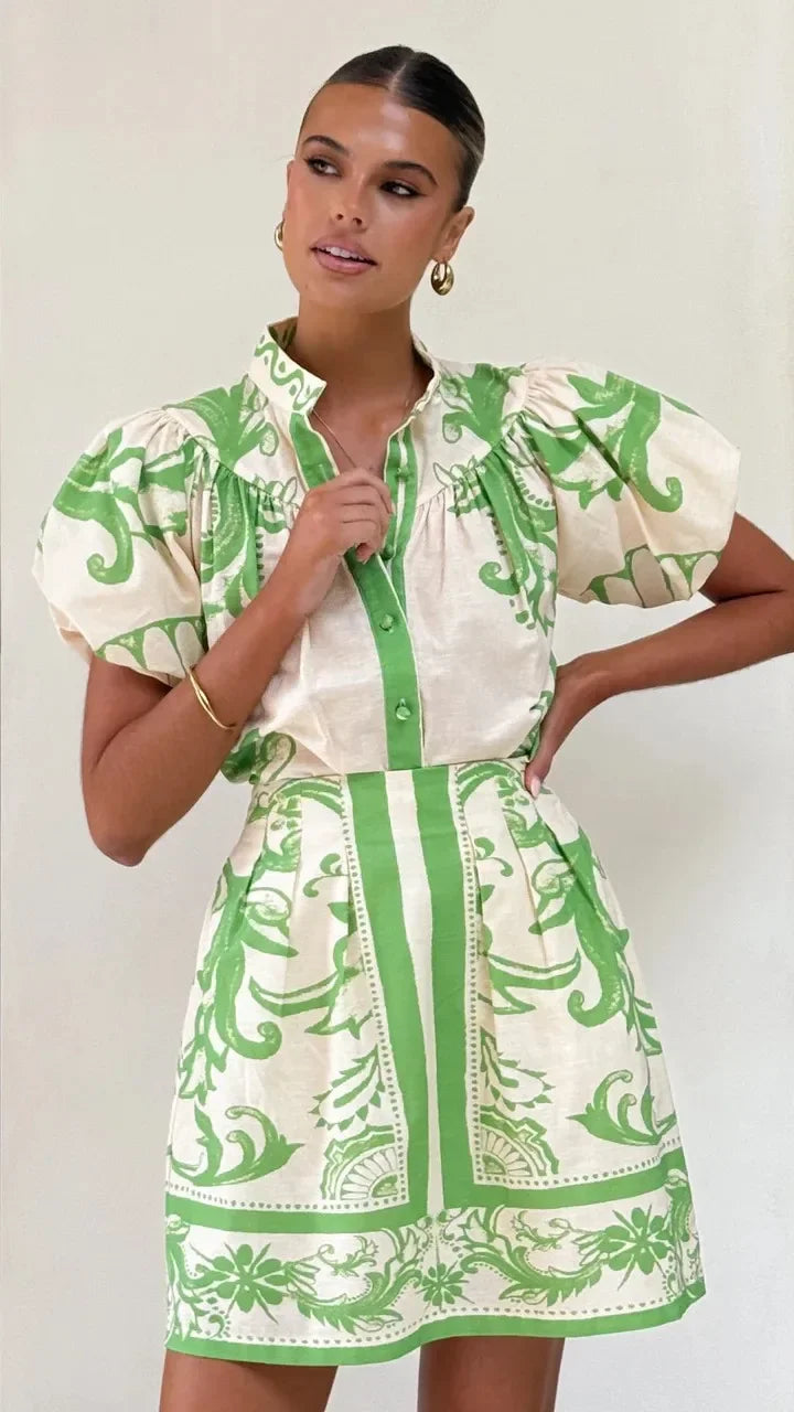 Women's Cute Floral Mini Dress with Puff Sleeves