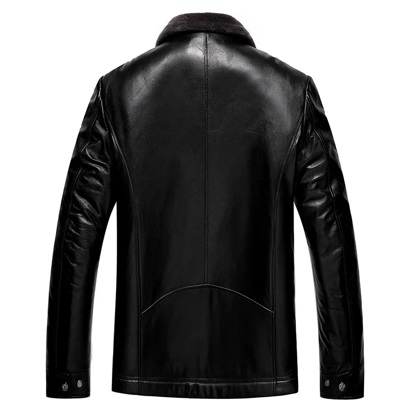 Men's Leather Motorcycle Jacket Warm Fleece Winter Coat