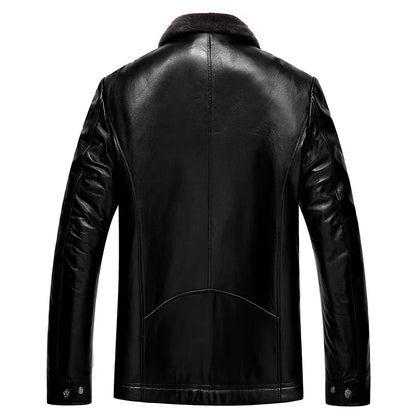 Men's Leather Motorcycle Jacket Warm Fleece Winter Coat