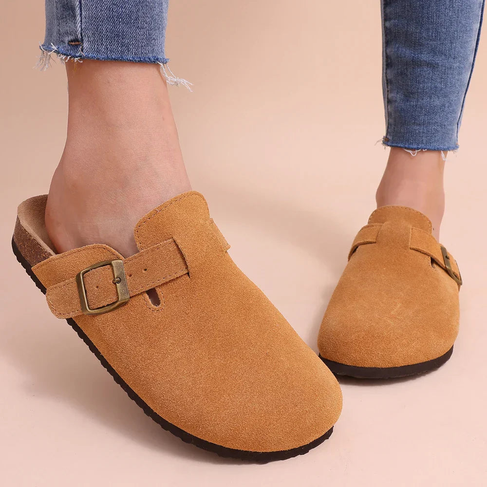 Comfortable Suede Mule Shoes with Contoured Cork Footbed