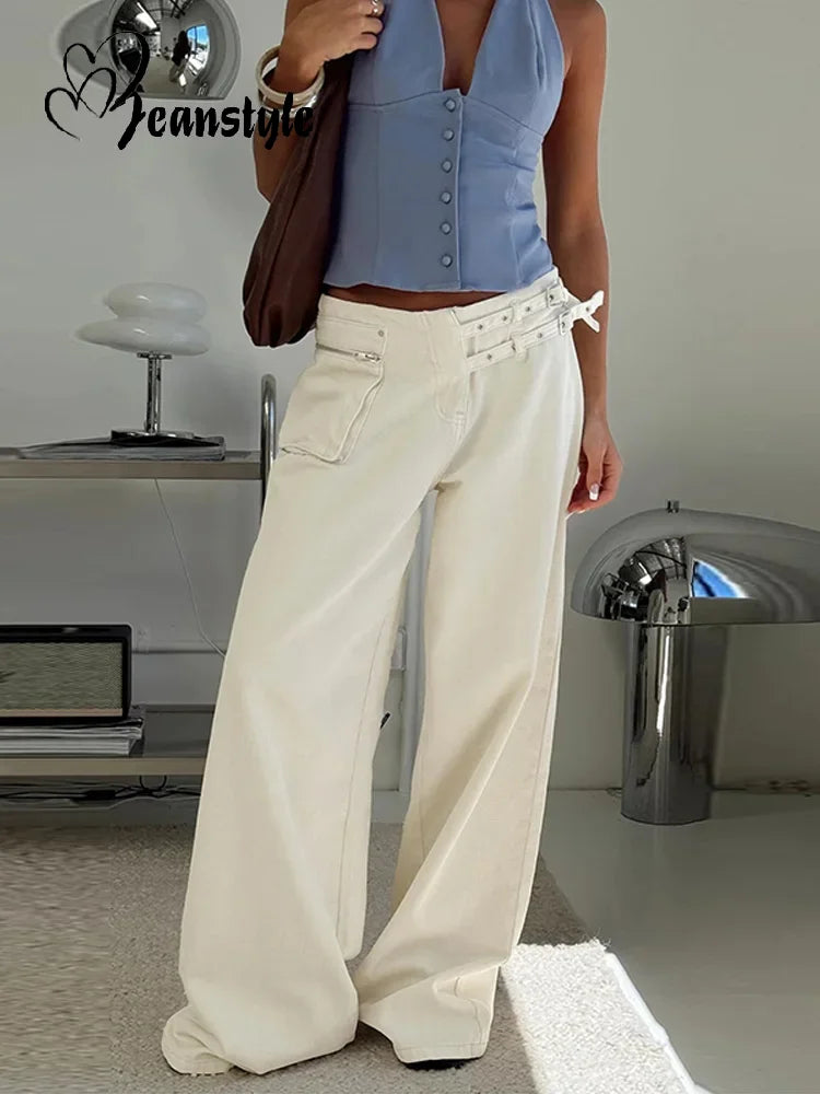 Women's Mid Rise Wide Leg Jeans Relaxed Fit Blue