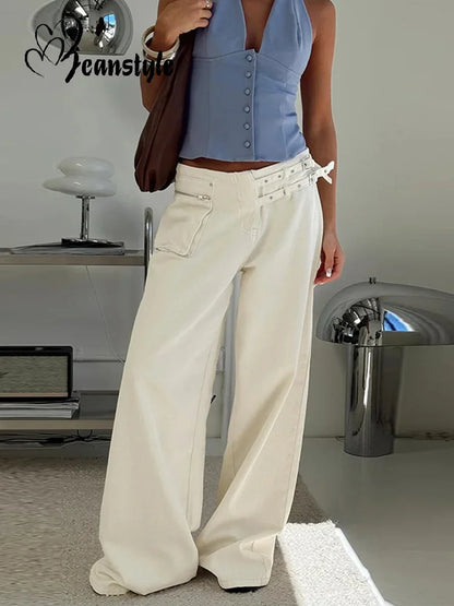 Women's Mid Rise Wide Leg Jeans Relaxed Fit Blue
