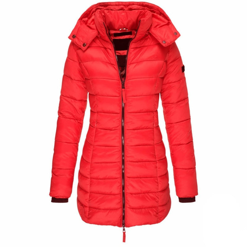 Women's Down Filled Parka Coat Long Hooded Waterproof Black