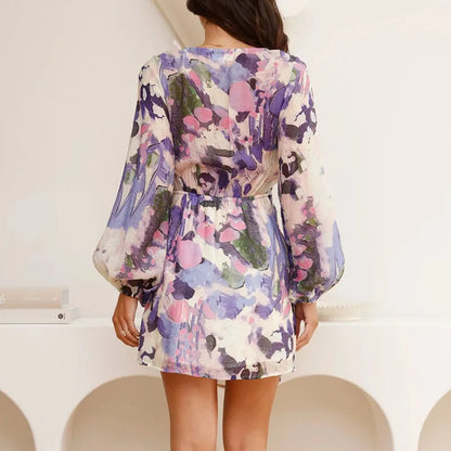 Ladies' Pretty Print Wrap Dress with Sleeves
