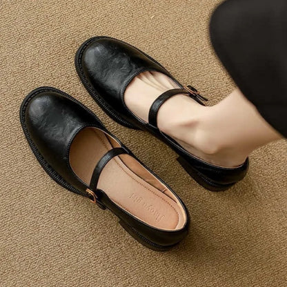 Classic Ladies Leather Low Heel Mary Jane Shoes - VibreMode