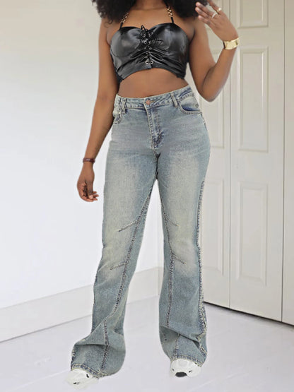 Women's Slim Fit Jeans Side Split Design Dark Blue - VibreMode