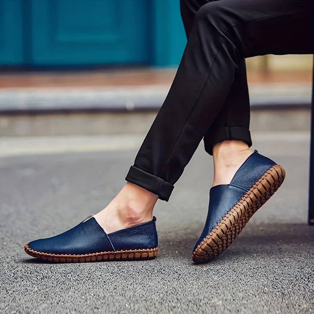 Men's Leather Slip On Loafers Matte Genuine Black - VibreMode