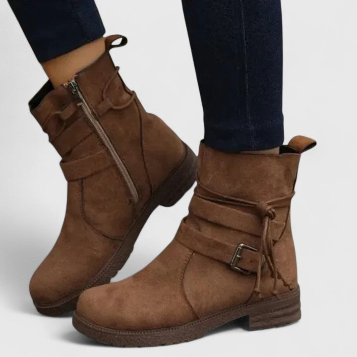 Ladies Low Heel Buckle Boots