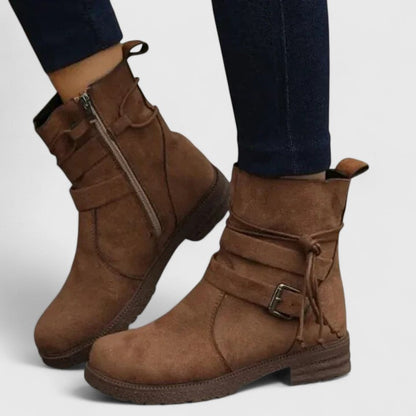 Ladies Low Heel Buckle Boots