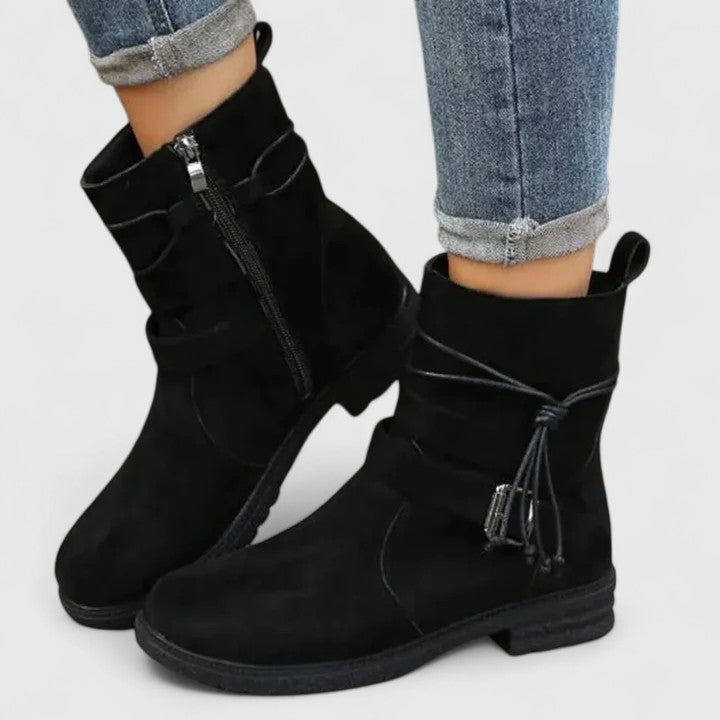 Ladies Low Heel Buckle Boots
