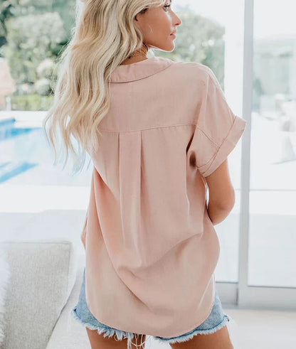 Women's Short Sleeve Blouse Button Front Detail