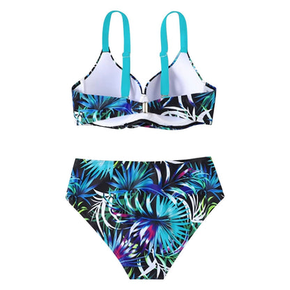 Women's High Waist Leaf Print Bikini