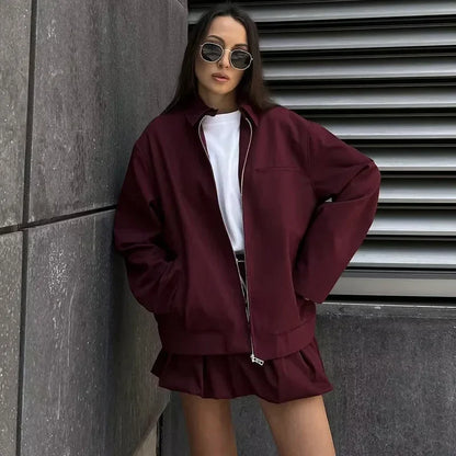 Women's Cropped Bomber Jacket Long Sleeve