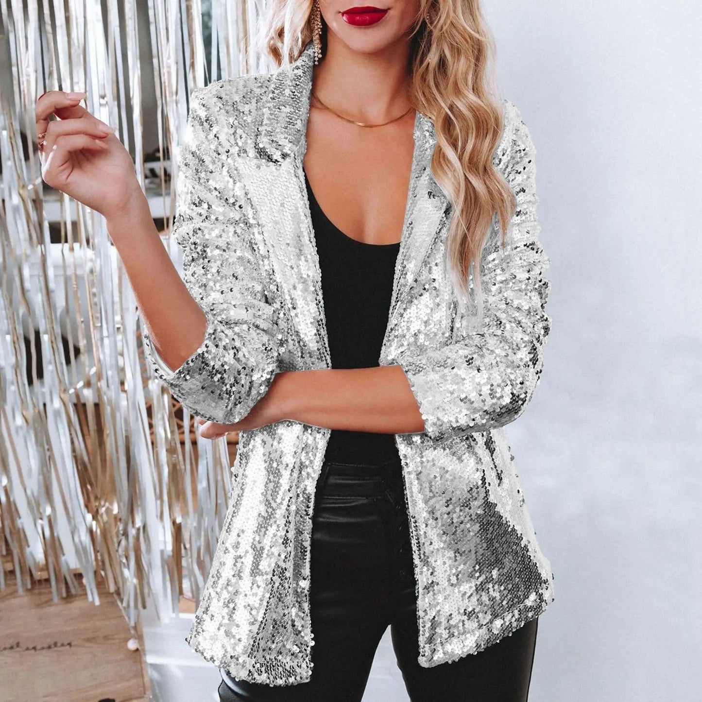 Women's Sequin Blazer Glamorous Silver - VibreMode