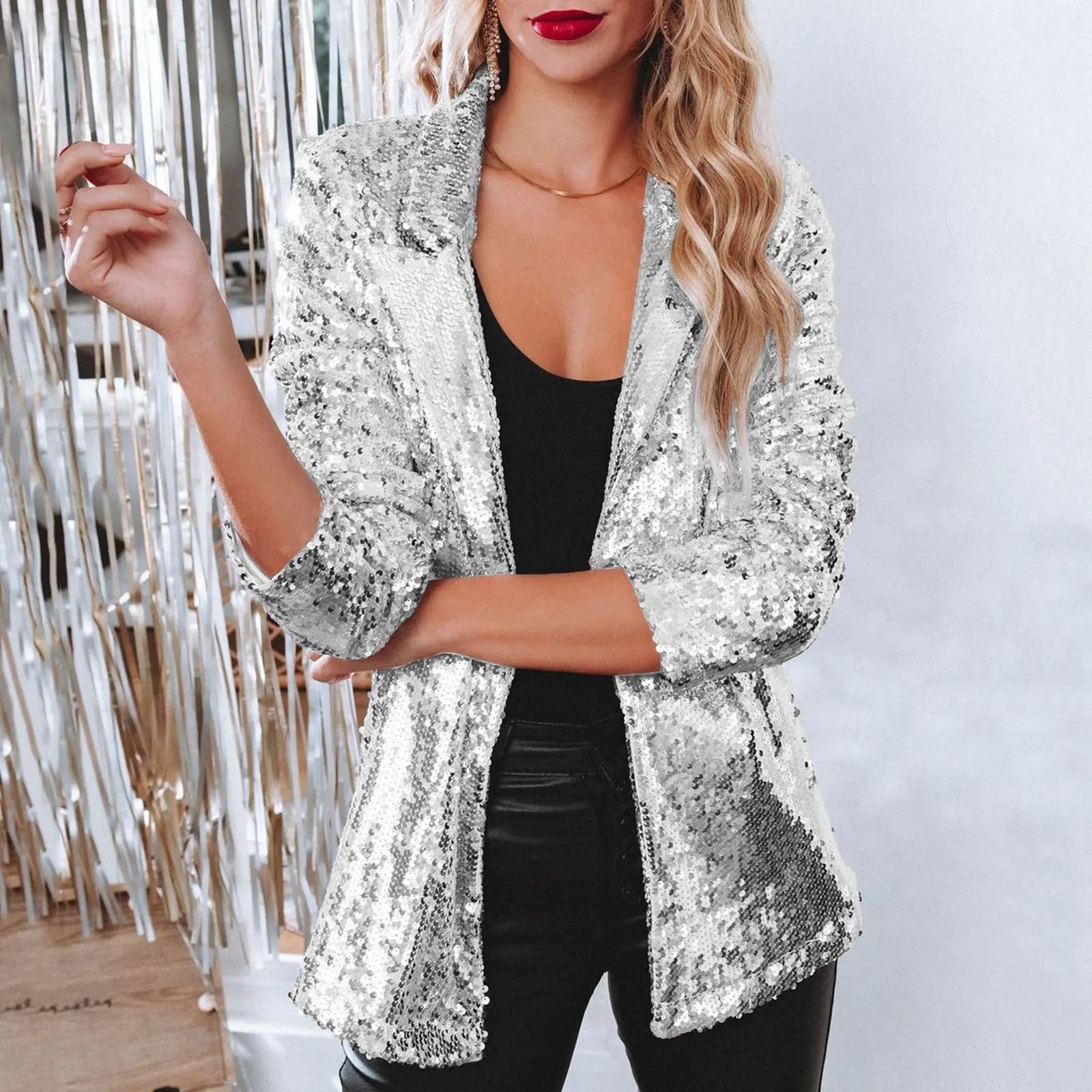 Women's Sequin Blazer Glamorous Silver - VibreMode