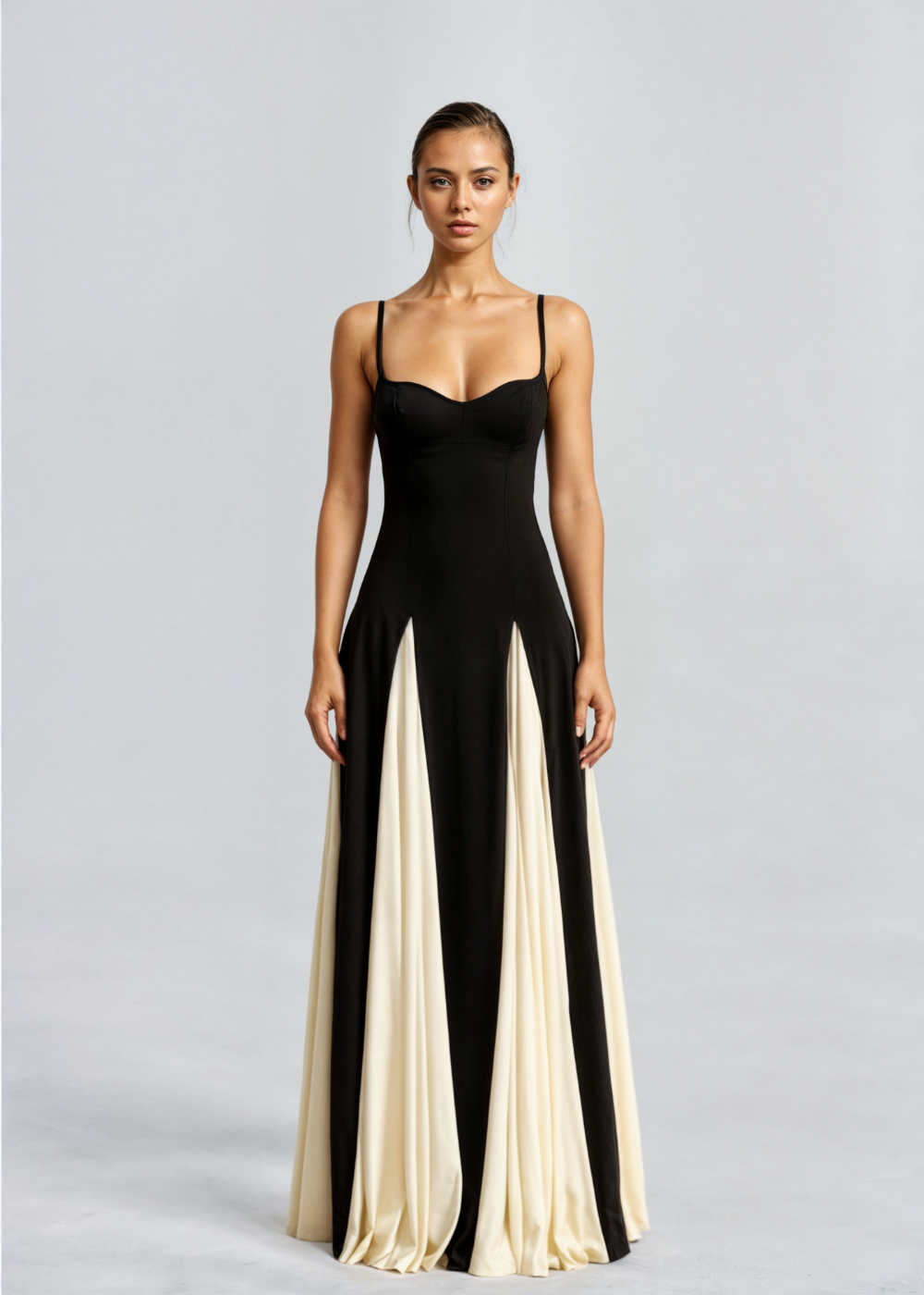 Chic Strap Maxi Dress with Color Block Detail - VibreMode