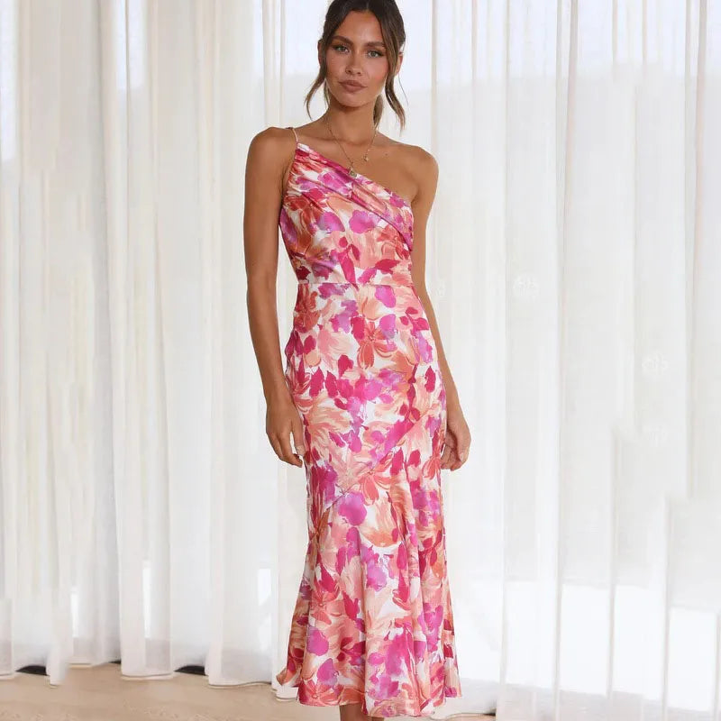 Women's Asymmetrical Floral Midi Dress - VibreMode