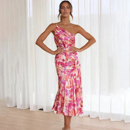 Women's Asymmetrical Floral Midi Dress
