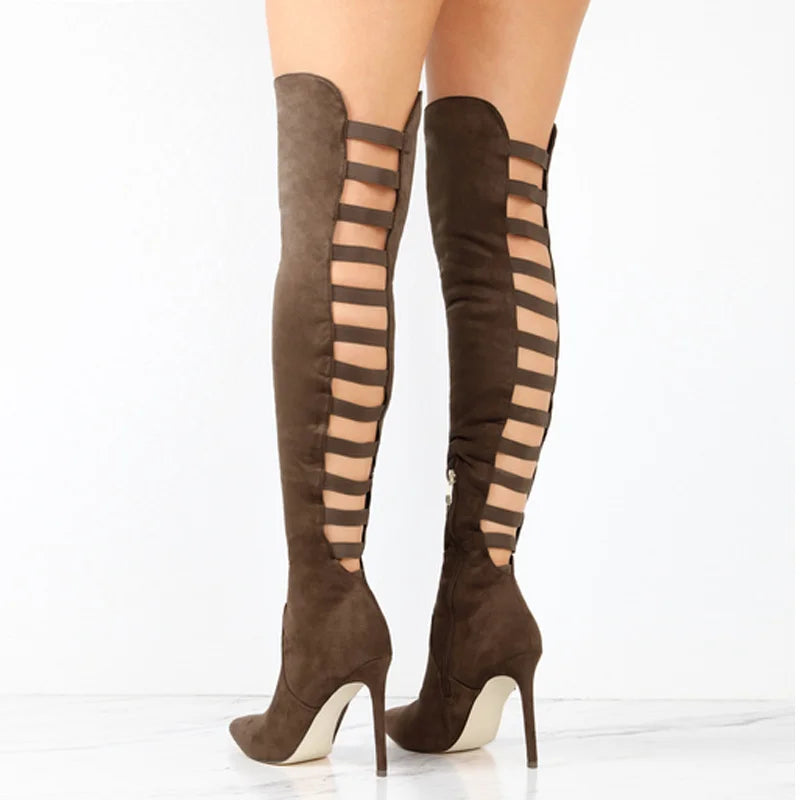 Sexy Women's High Cut Out Knee High Boots