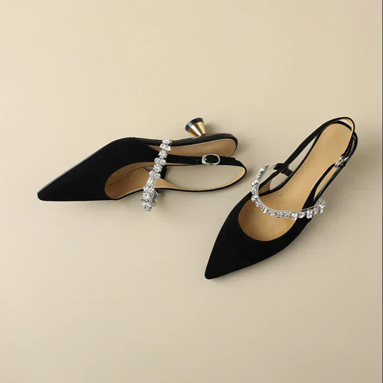 Women's Crystal Slingback Heels Pointed Toe Pumps
