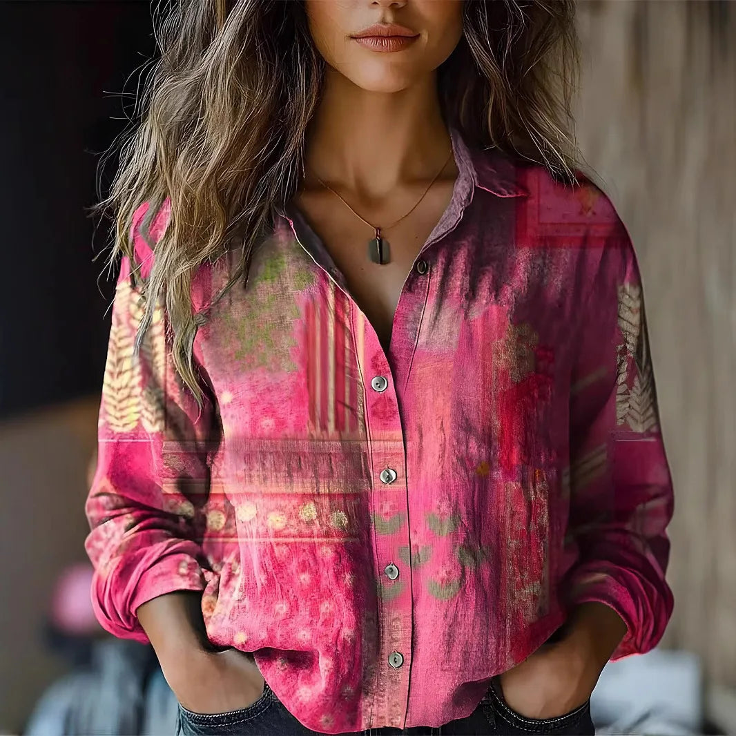 Women's Classic Floral Long Sleeve Button Down Shirt