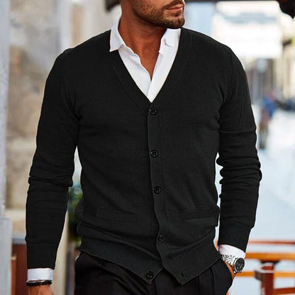 Men's Slim Fit V Neck Cardigan Button Front Pockets - VibreMode