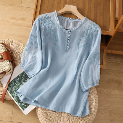 Women's Partial Button Front Blouse - VibreMode