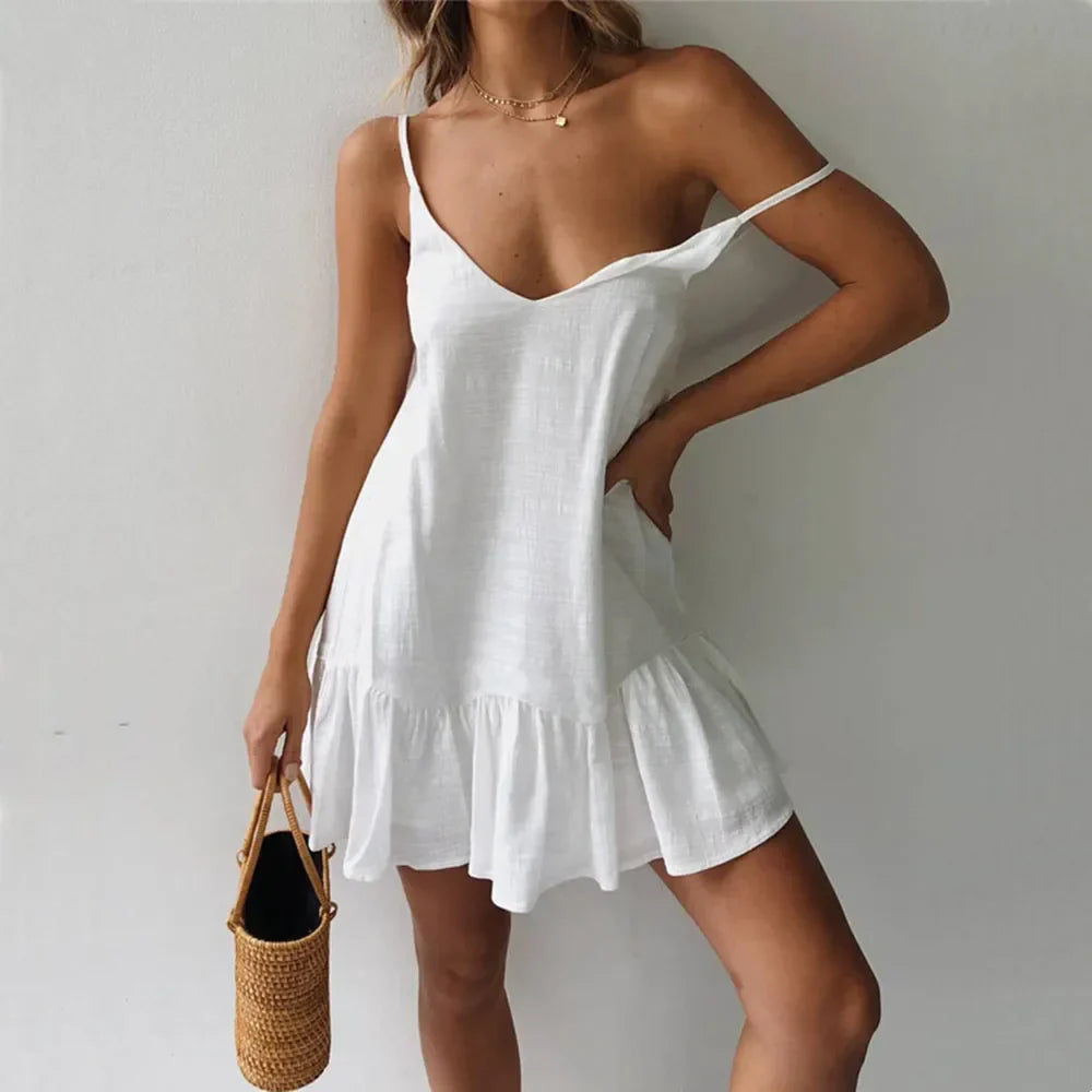 Women's Linen Ruffle Dress - VibreMode