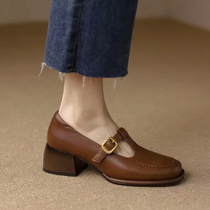 Women's T-Strap Mary Jane Shoes Low Block Heel