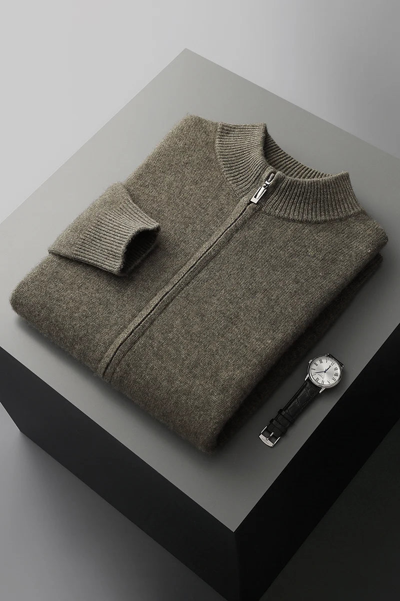 Men's Zip Front Cardigan Ribbed Collar