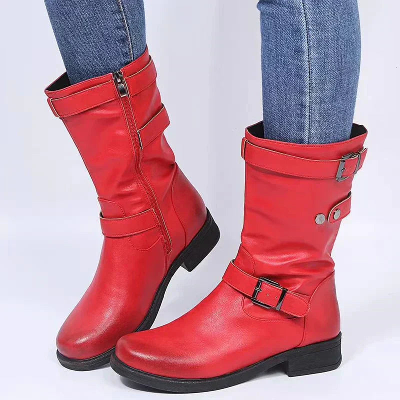 Women's Mid Calf Boots Buckle Accent