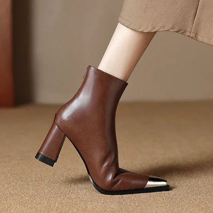 Women's Block Heel Boots Pointed Toe Closed