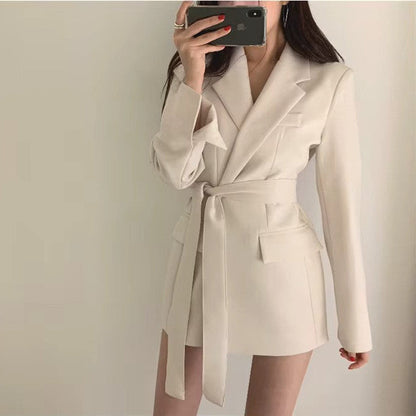 Women's Belted Blazer Elegant Wool