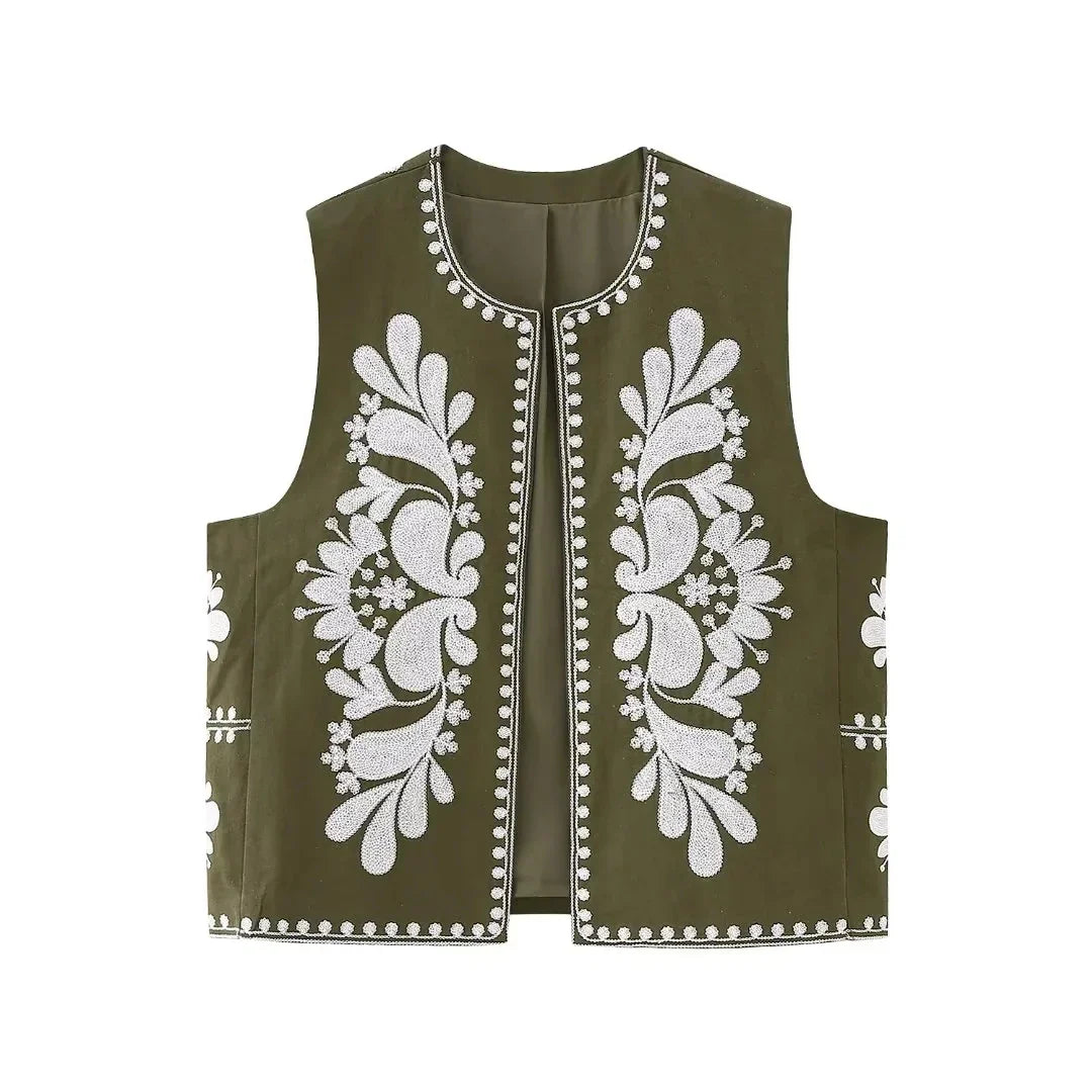 Women's Embroidered Vest Floral Sleeveless Cotton Summer