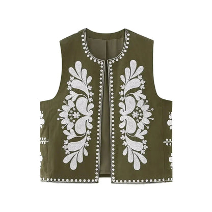 Women's Embroidered Vest Floral Sleeveless Cotton Summer