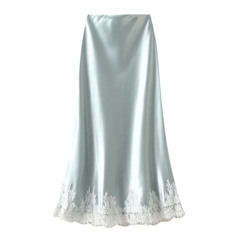 Women's Lace Satin Maxi Skirt