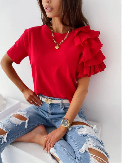 Fashionable Blouse with Flirty Ruffled Sleeves - VibreMode