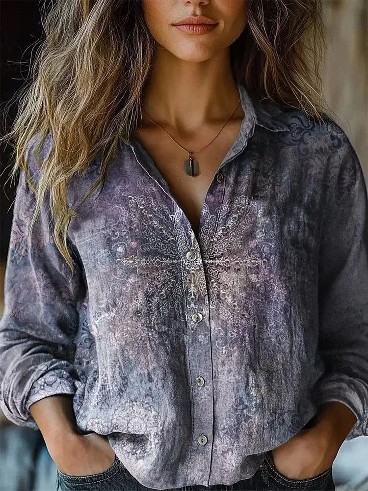 Women's Classic Floral Long Sleeve Button Down Shirt