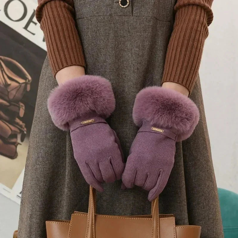 Women's Fur Trim Wrist Gloves Elegant Winter Style - VibreMode