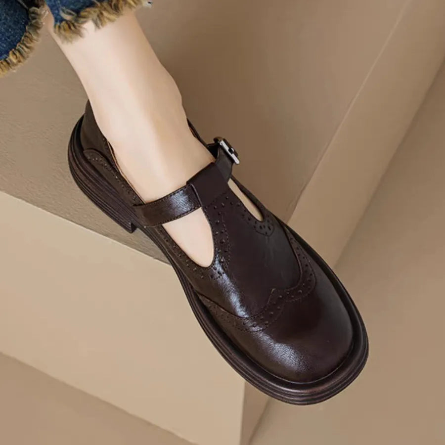 Elegant Ladies Leather Ankle Strap Shoes