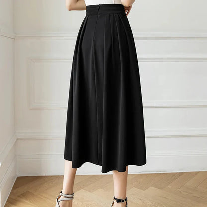 Women's High-Waist Pleated Midi Skirt