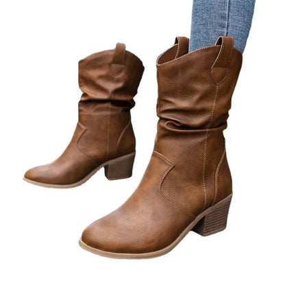 Rugged Brown Cowboy Mid-Calf Boots