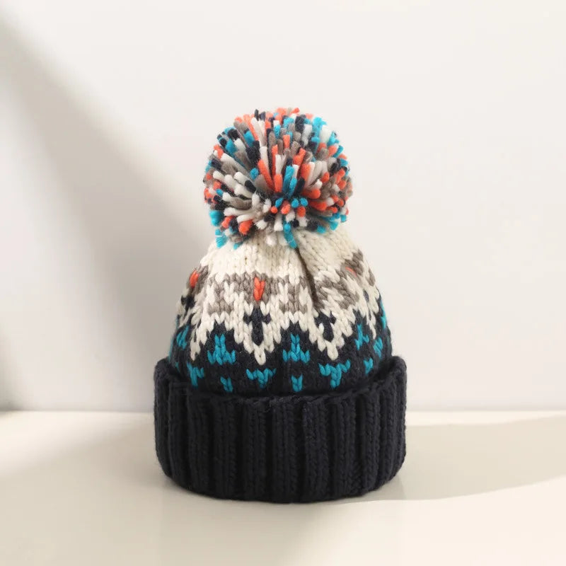 Warm Winter Snowflake Pom Hat