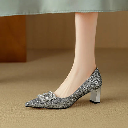 Sparkly High Heel Pumps with Crystal Strap Detail